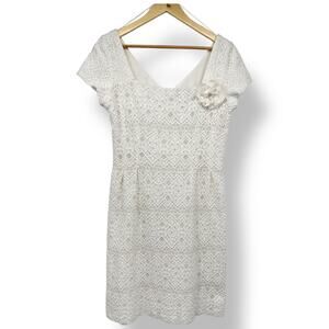 Teri Jon Rickie Freeman Lace Short Sleeve Short Dress Women's 12 Wedding Dress